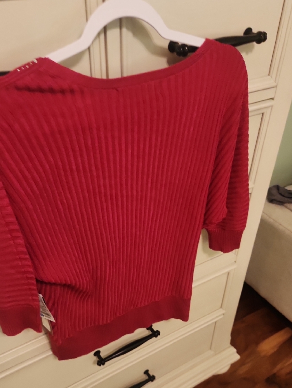 Scarlett Red V-Neck Ribbed Sweater with Rhinestone Trim - Picture 6 of 6